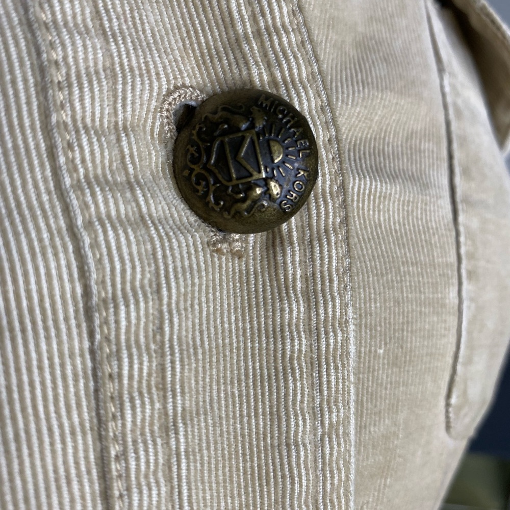 Michael Kors corduroy blazer tan, brass buttons pleated, pockets banded collar S - Picture 4 of 9